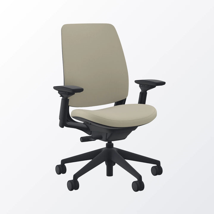 Beige office chair with black frame on a white background